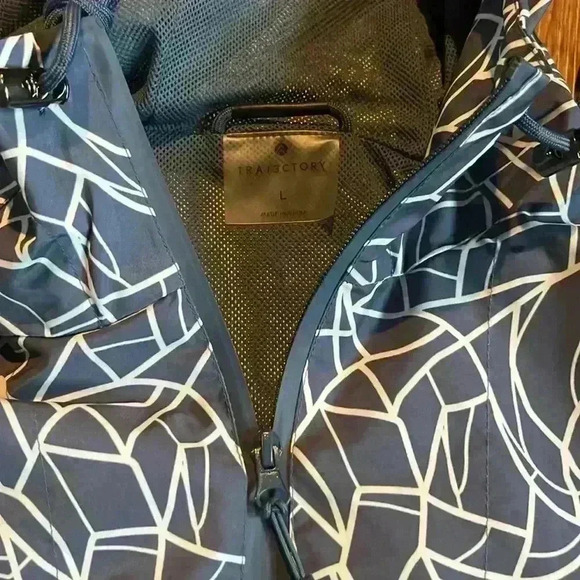 Traj3ctory Hooded RainJacket Windbreaker Abstract Dolman Sleeve Large cinchwaist - Picture 4 of 11